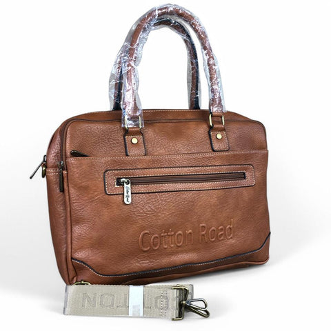 TAN BROWN BRANDED Cotton Road PU Leather Laptop Bag
