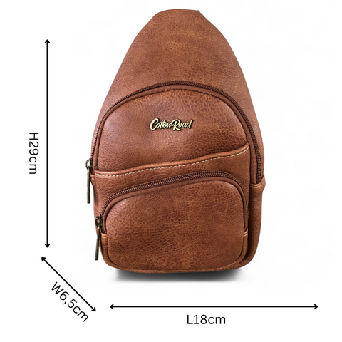 TAN BROWN Cotton Road PU Leather Cross Body Bag / Mini Backpack