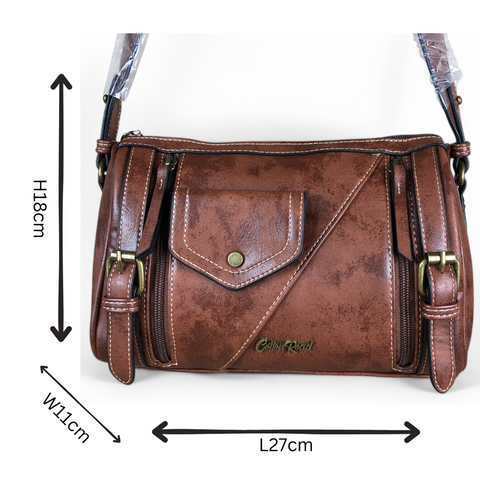 TAN BROWN Cotton Road PU Leather Sling Bag with BRANDED Strap