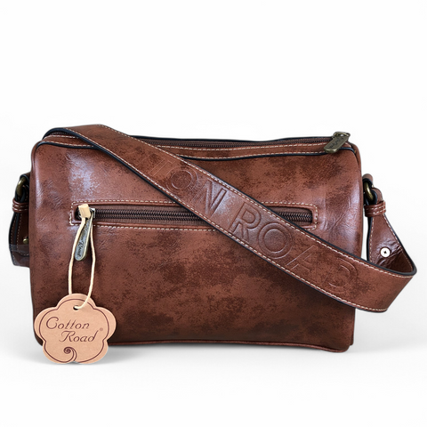 TAN BROWN Cotton Road PU Leather Sling Bag with BRANDED Strap