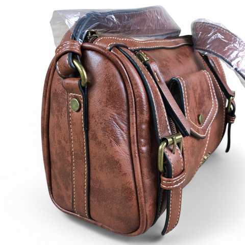 TAN BROWN Cotton Road PU Leather Sling Bag with BRANDED Strap