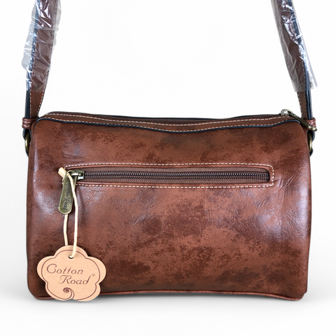 TAN BROWN Cotton Road PU Leather Sling Bag with BRANDED Strap