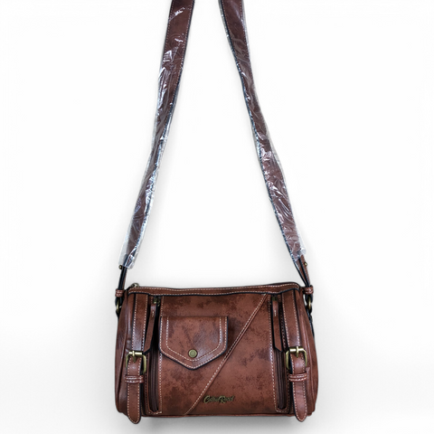 TAN BROWN Cotton Road PU Leather Sling Bag with BRANDED Strap