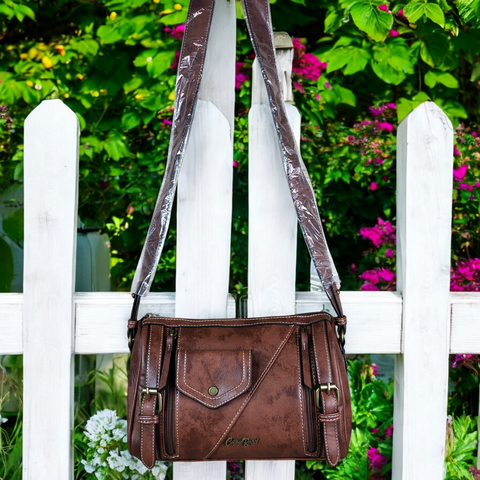 TAN BROWN Cotton Road PU Leather Sling Bag with BRANDED Strap