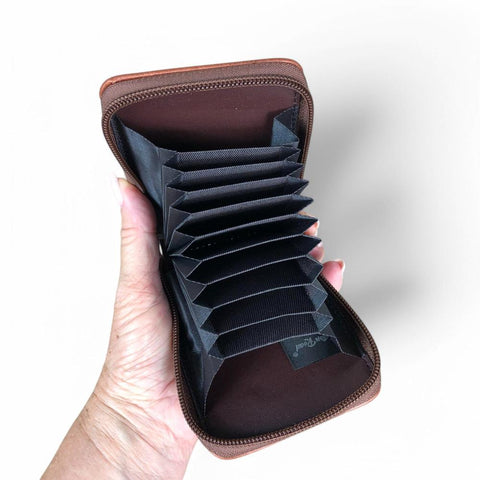 TAN PU LEATHER Cotton Road Card Holder with PROTEA