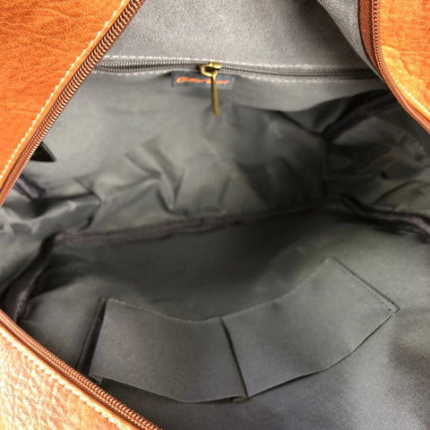 TAN PU Leather Backpack with Patterned Panel