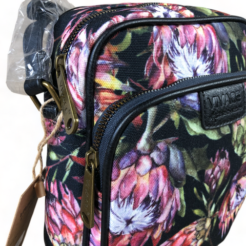 VIVACE BLACK Canvas Sling Bag with BLACK TRIM and PROTEAS