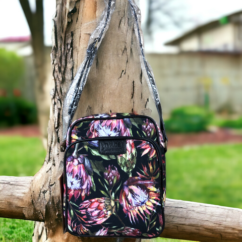 VIVACE BLACK Canvas Sling Bag with PROTEAS