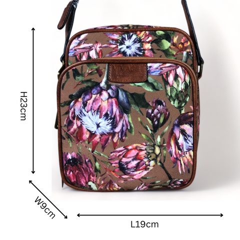 VIVACE BROWN Canvas Sling Bag with PROTEAS
