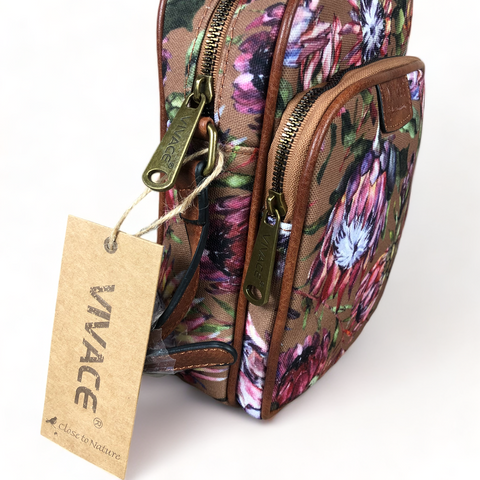 VIVACE BROWN Canvas Sling Bag with PROTEAS
