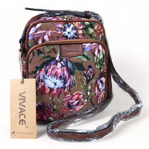 VIVACE BROWN Canvas Sling Bag with PROTEAS