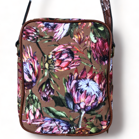 VIVACE BROWN Canvas Sling Bag with PROTEAS