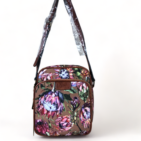 VIVACE BROWN Canvas Sling Bag with PROTEAS