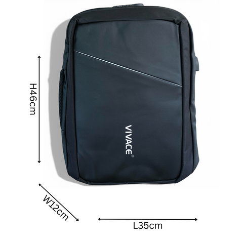 VIVACE Backpack: BLACK Canvas BRANDED Laptop Backpack