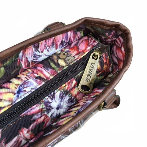 VIVACE Handbag: BLACK/BROWN Protea Canvas Handbag & Matching Wallet Set