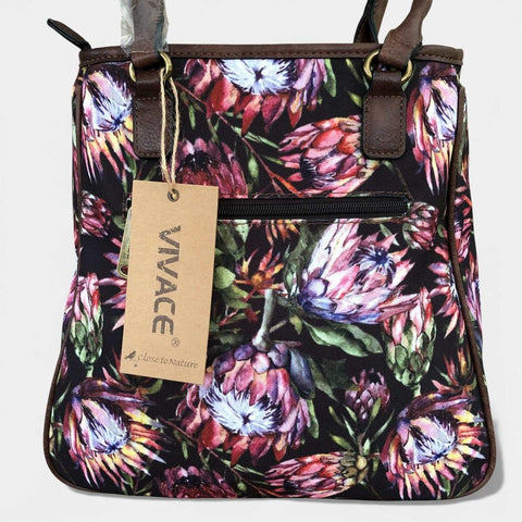 VIVACE Handbag: BLACK/BROWN Protea Canvas Handbag & Matching Wallet Set