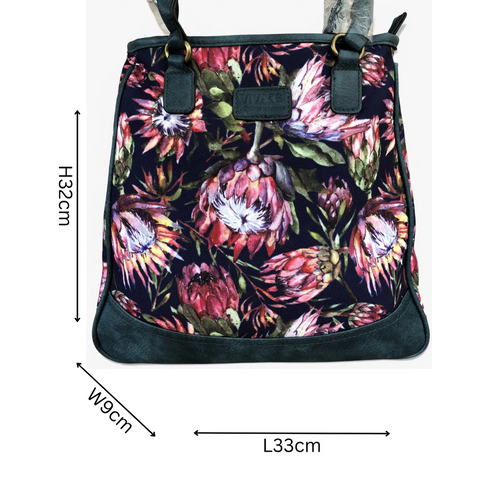 VIVACE Handbag: BLUE Canvas PROTEA Handbag with BLUE PU Leather Trim