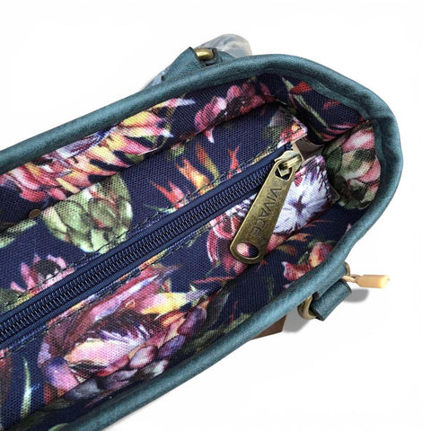 VIVACE Handbag: BLUE Canvas PROTEA Handbag with BLUE PU Leather Trim