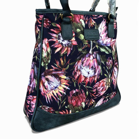VIVACE Handbag: BLUE Canvas PROTEA Handbag with BLUE PU Leather Trim