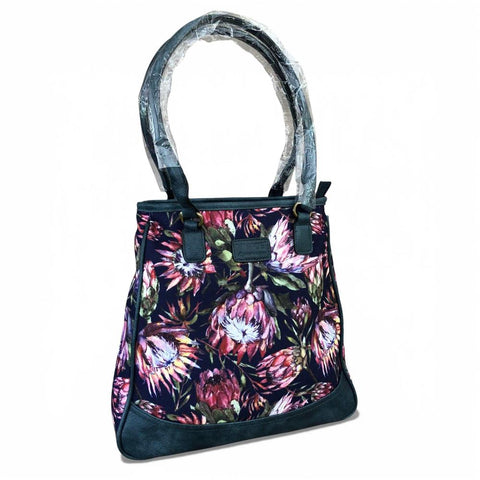 VIVACE Handbag: BLUE Canvas PROTEA Handbag with BLUE PU Leather Trim