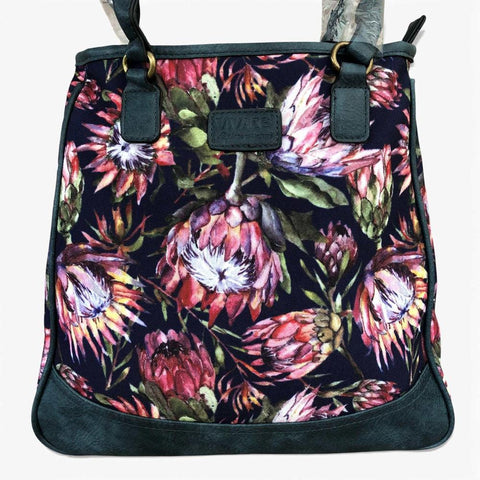 VIVACE Handbag: BLUE Canvas PROTEA Handbag with BLUE PU Leather Trim