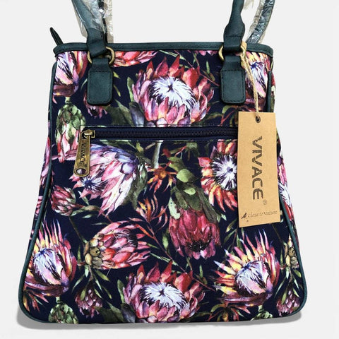 VIVACE Handbag: BLUE Canvas PROTEA Handbag with BLUE PU Leather Trim