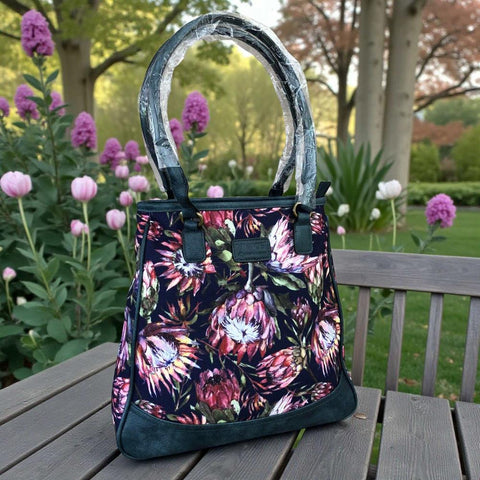 VIVACE Handbag: BLUE Canvas PROTEA Handbag with BLUE PU Leather Trim