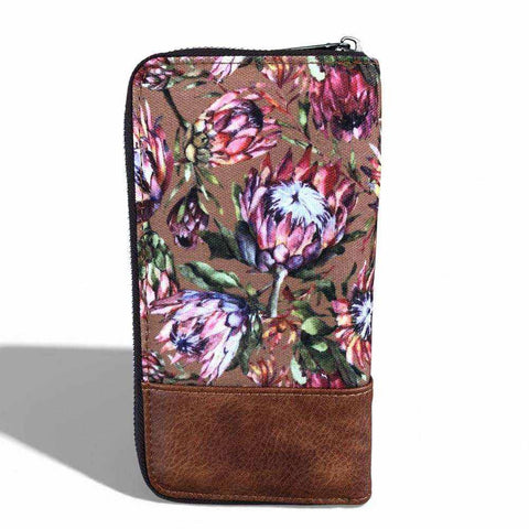 VIVACE Handbag: BROWN Canvas PROTEA with BROWN PU Leather Trim and Matching Wallet