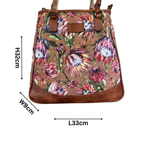 VIVACE Handbag: BROWN Canvas PROTEA with BROWN PU Leather Trim and Matching Wallet