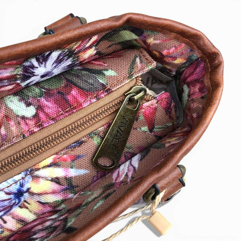 VIVACE Handbag: BROWN Canvas PROTEA with BROWN PU Leather Trim and Matching Wallet