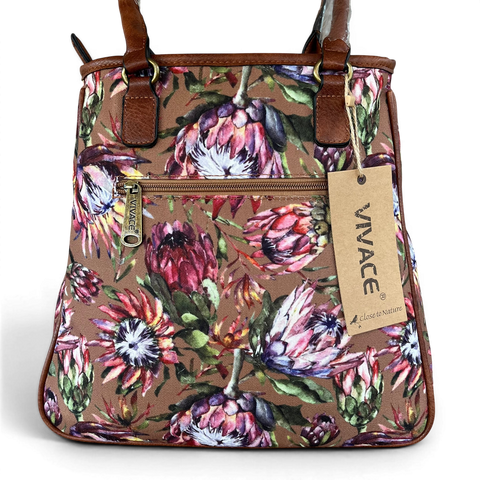 VIVACE Handbag: BROWN Canvas PROTEA with BROWN PU Leather Trim and Matching Wallet
