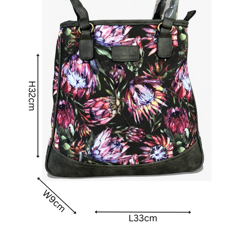 VIVACE Handbag: GREEN Canvas PROTEA Handbag with GREEN PU Leather Trim