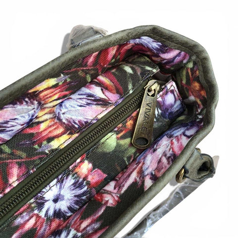 VIVACE Handbag: GREEN Canvas PROTEA Handbag with GREEN PU Leather Trim