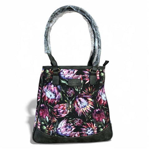 VIVACE Handbag: GREEN Canvas PROTEA Handbag with GREEN PU Leather Trim