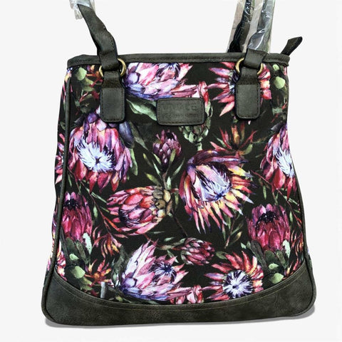 VIVACE Handbag: GREEN Canvas PROTEA Handbag with GREEN PU Leather Trim