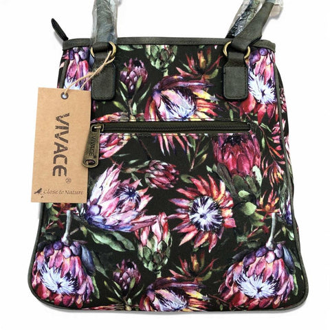 VIVACE Handbag: GREEN Canvas PROTEA Handbag with GREEN PU Leather Trim
