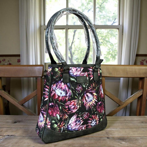 VIVACE Handbag: GREEN Canvas PROTEA Handbag with GREEN PU Leather Trim