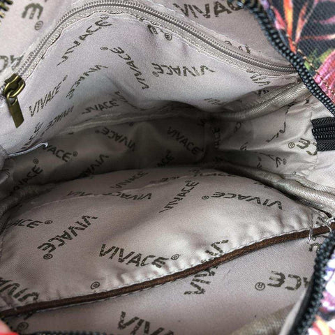 VIVACE Sling Bag: BLACK Protea Design Canvas Crossbody with BROWN TRIM