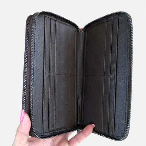 VIVACE Wallet: Large Brown Canvas with Protea Design & PU Leather Trim