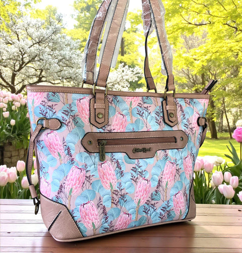 Cotton Road PINK PU LEATHER Handbag with PROTEAS