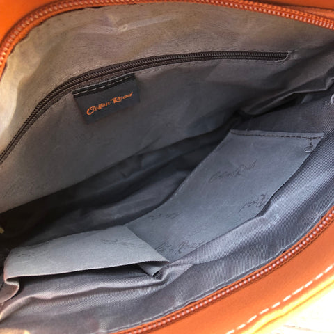 TAN and BROWN PU Leather Cotton Road Sling Bag with STRAP detailing